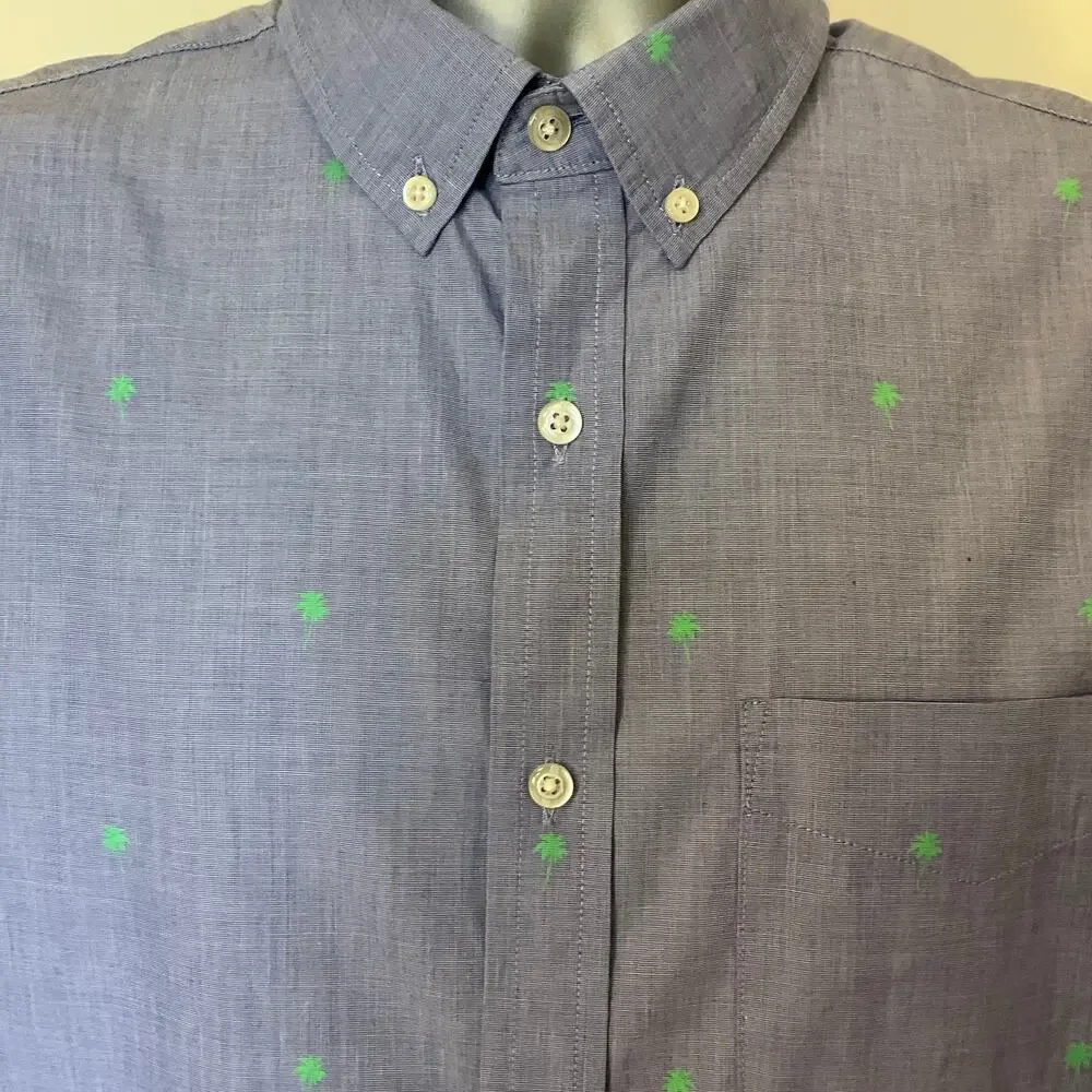 Banana Republic Luxe Poplin Shirt Men’s M Slim Fit Blue Green Palm Tree Cotton